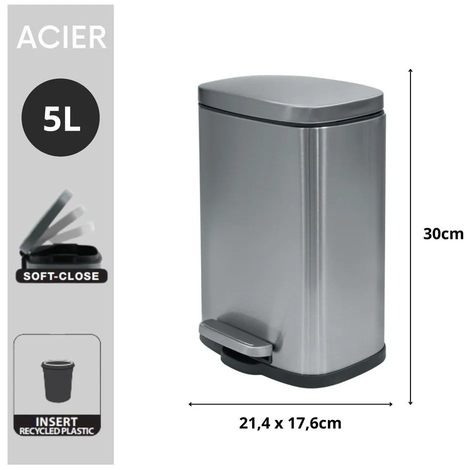 Стоманено кошче за боклук с педал в матово сребрист цвят 5 l Akira – Spirella