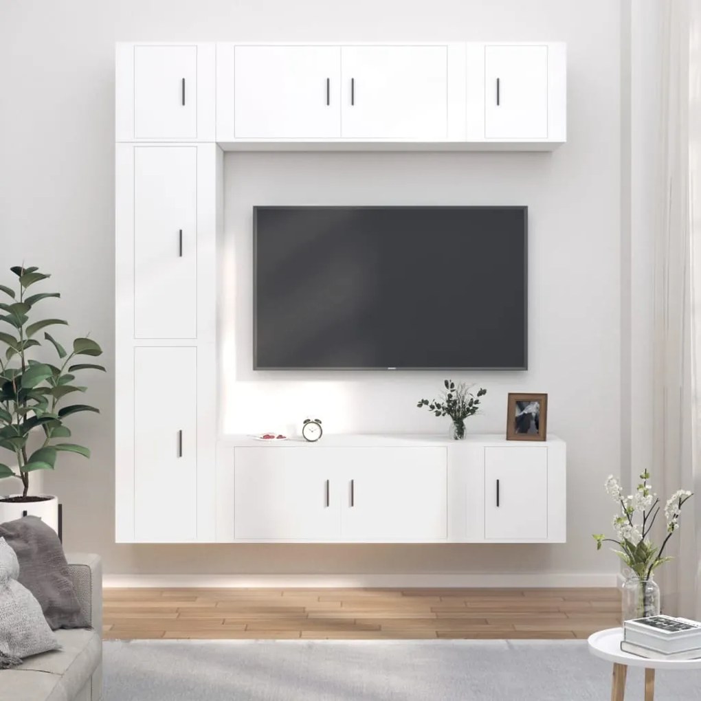 3188646 vidaXL Комплект ТВ шкафове от 7 части, бял, инженерно дърво