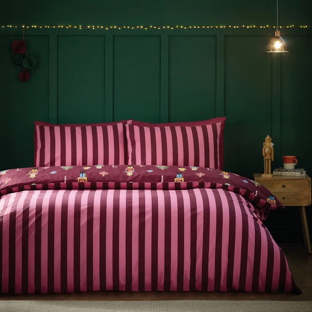 Розово-лилаво двойно спално бельо 200x200 cm Nutcracker Stripe – Catherine Lansfield