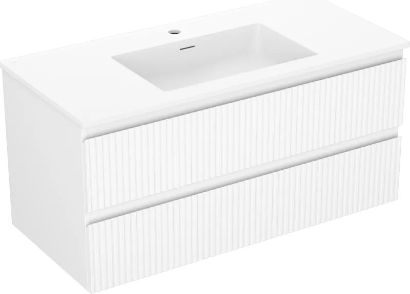Mexen Rivel шкафче за баня 100 см с мивка Otis, 2 чекмеджета, оребрено, бяло мат