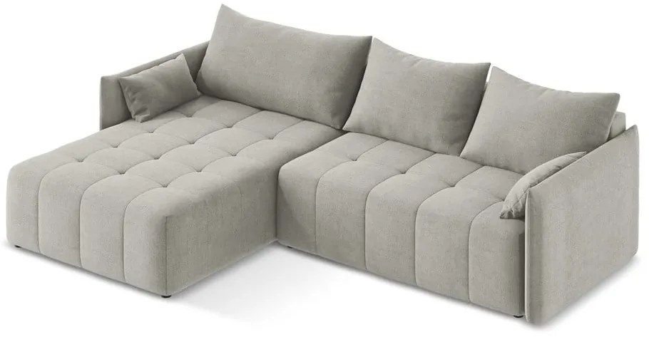 Светлосив разтегателен ъглов диван с място за съхранение (ляв ъгъл) Moku – Makamii