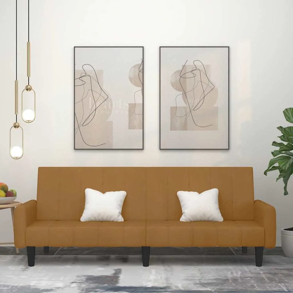 375782 vidaXL 2-местно разтегателно канапе, кафяво, кадифе