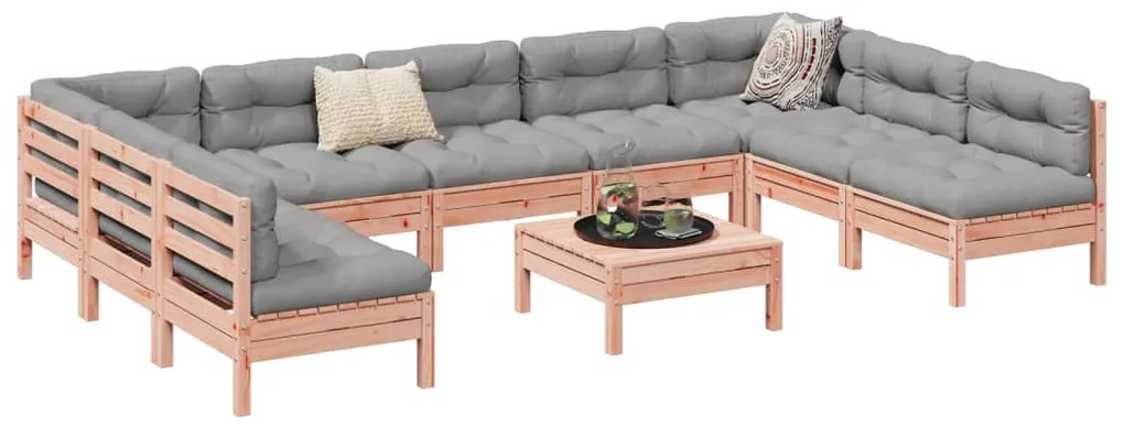 3299601 vidaXL Градински комплект с възглавници, 10 части, дугласка ела масив