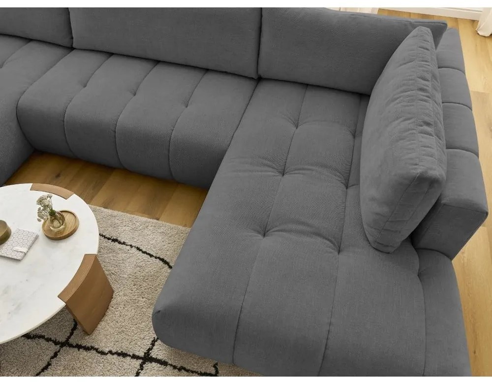 Тъмносив сгъваем/с място за съхранение ъглов диван (десен ъгъл/U форма) Fuji – Bobochic Paris