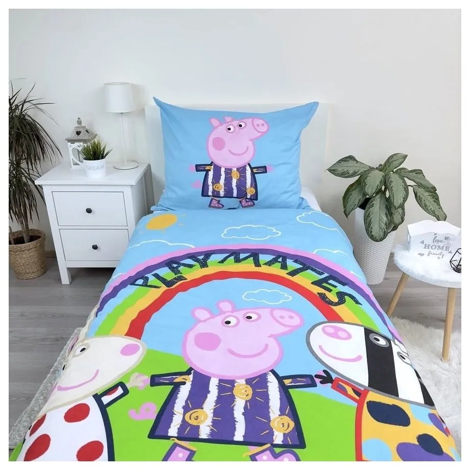 Единично памучно детско спално бельо със светещ ефект 140x200 cm Peppa Pig – Jerry Fabrics