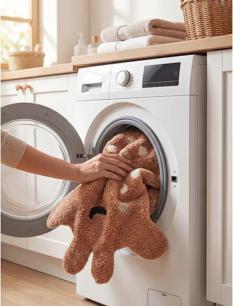 Кафяв памучен детски килим подходящ за пране/ръчно изработен 89x120 cm Snuggle Gino – Hanse Home