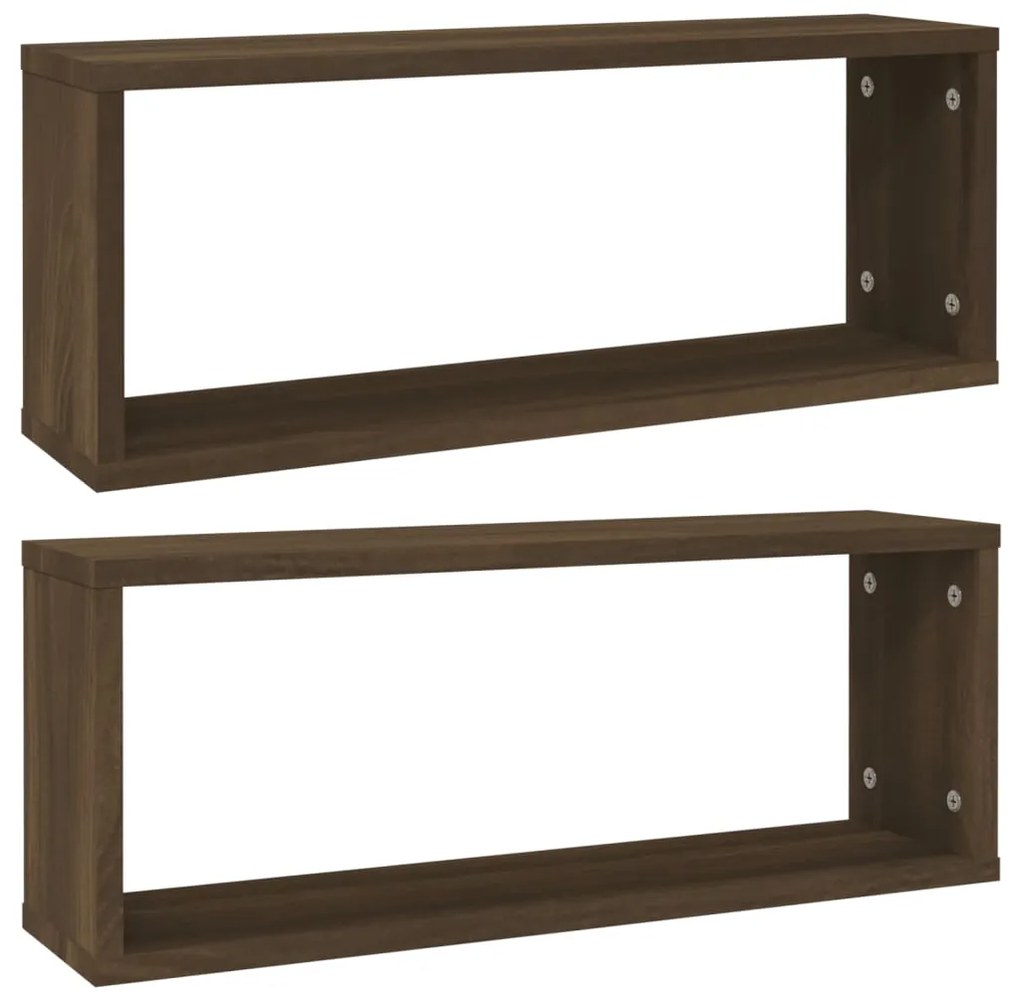 815930 vidaXL Стенни рафтове, 2 бр, Кафяв дъб, 60x15x23 см, инженерно дърво