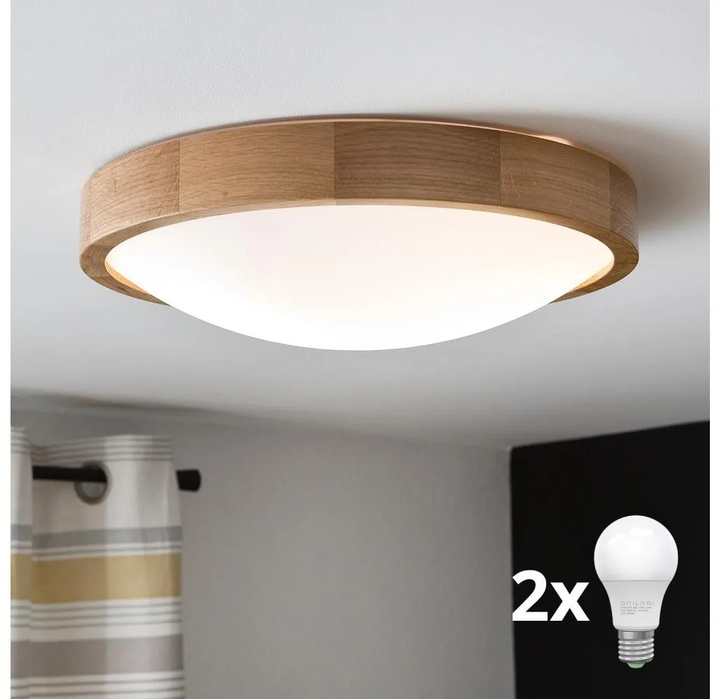Brilagi - LED таванно осветително CARVALHO SLIM 2xE27/60W/230V дъб Ø37 см