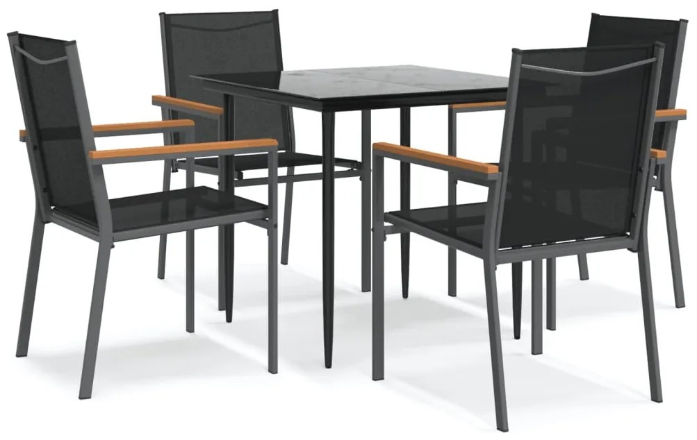3187034 vidaXL Градински трапезен комплект 5 части черен текстилен и стомана