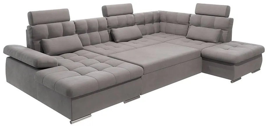 Сив разтегателен ъглов диван с място за съхранение (десен ъгъл/U форма) Merkur – Ropez