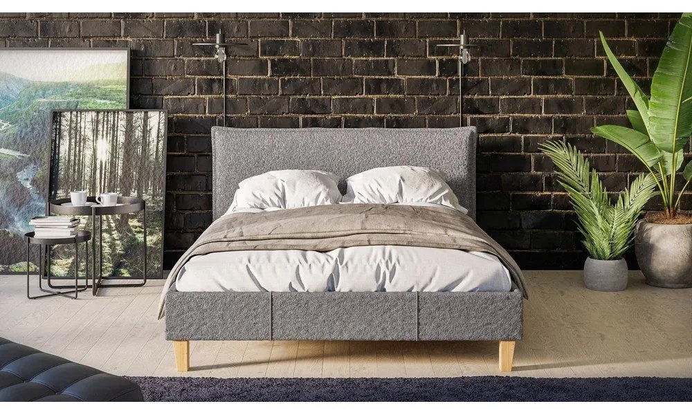 Сиво тапицирано двойно легло с решетка 140x200 cm Tina - Ropez