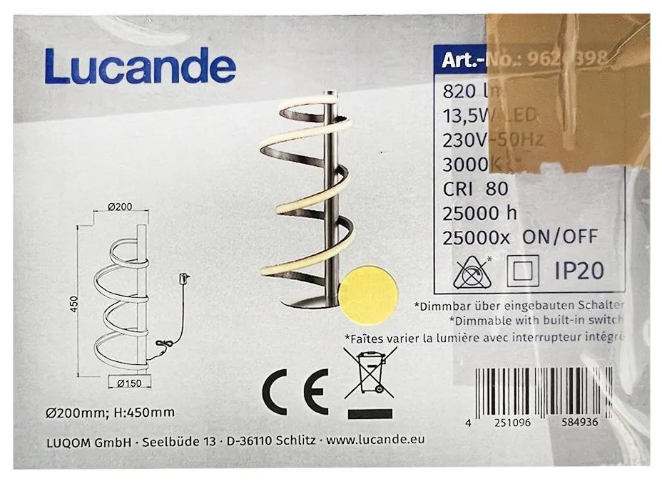 Lucande - LED Димируема настолна лампа MILORA LED/13,5W/230V