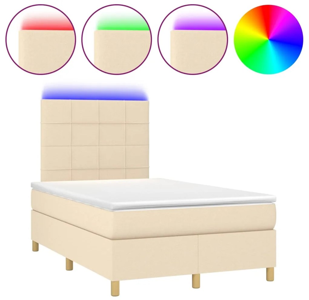 3135426 vidaXL Боксспринг легло с матрак и LED, кремаво, 120x200 см, плат