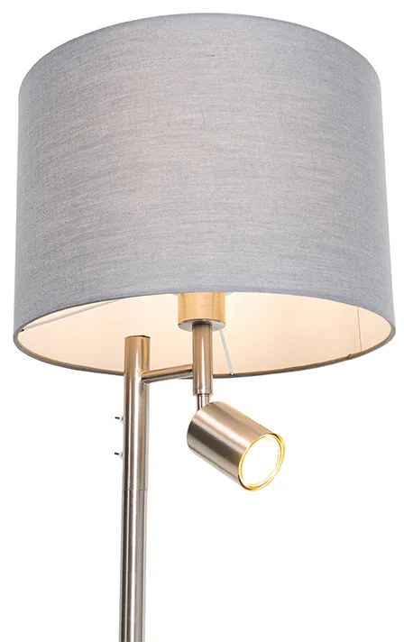 Подова лампа от стомана със сив абажур и лампа за четене - Jelena