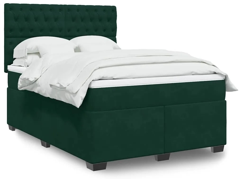 3290915 vidaXL Боксспринг легло с матрак, зелена, 140x190 см, кадифе