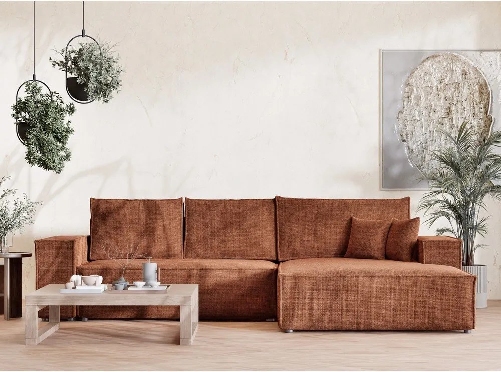 Шенилов сгъваем/с място за съхранение ъглов диван в меден цвят (десен ъгъл) Maze – Maison de Rêve