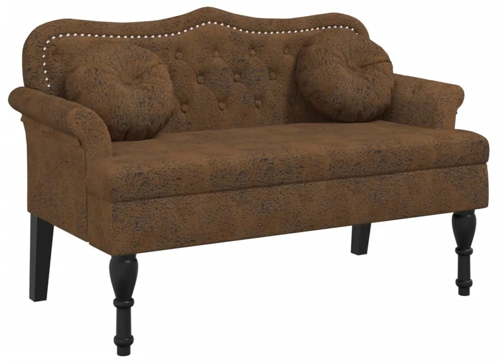 372149 vidaXL Пейка с възглавници, кафява, 120,5x65x75 см, изкуствена велур