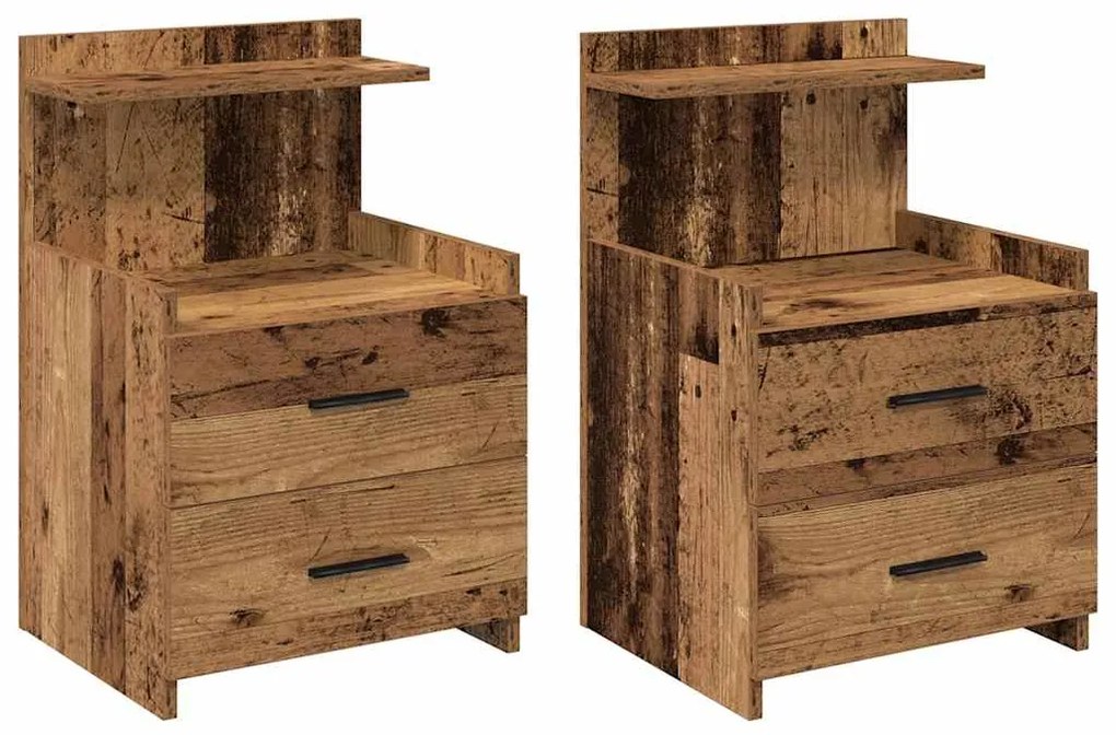 858647 vidaXL Нощни шкафчета, 2 бр. с 2 чекмеджета, старо дърво, 40x36,5x62 см