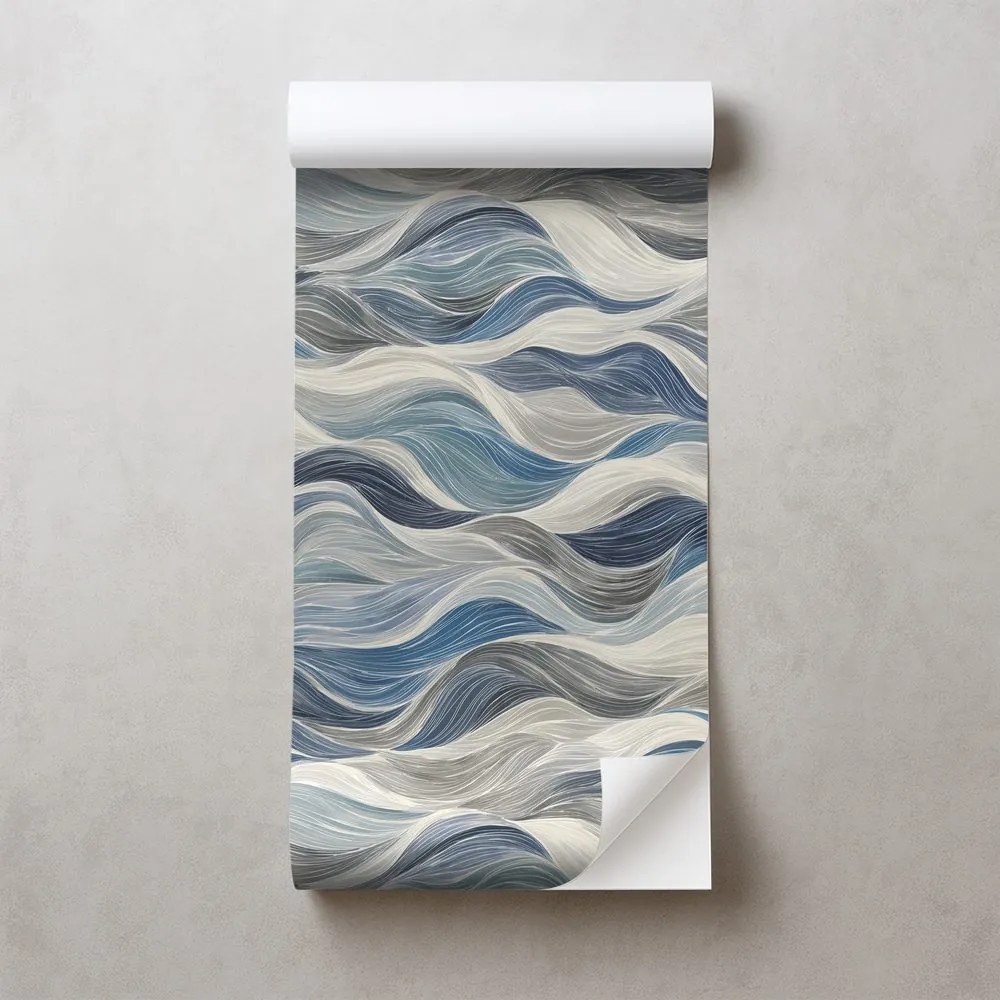 Самозалепващ тапет – Сини вълни на сив фон