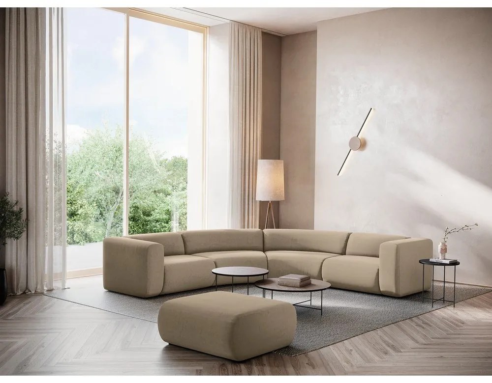 Бежов кадифен ъглов диван Ekahi – Makamii