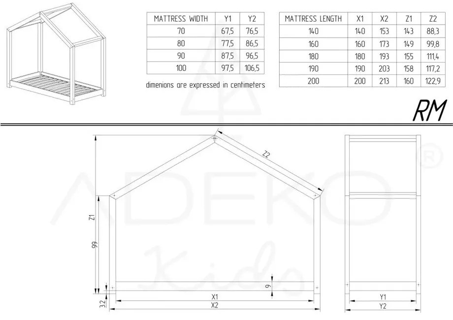 Детско легло от борова дървесина 80x200 cm Mila RM - Adeko