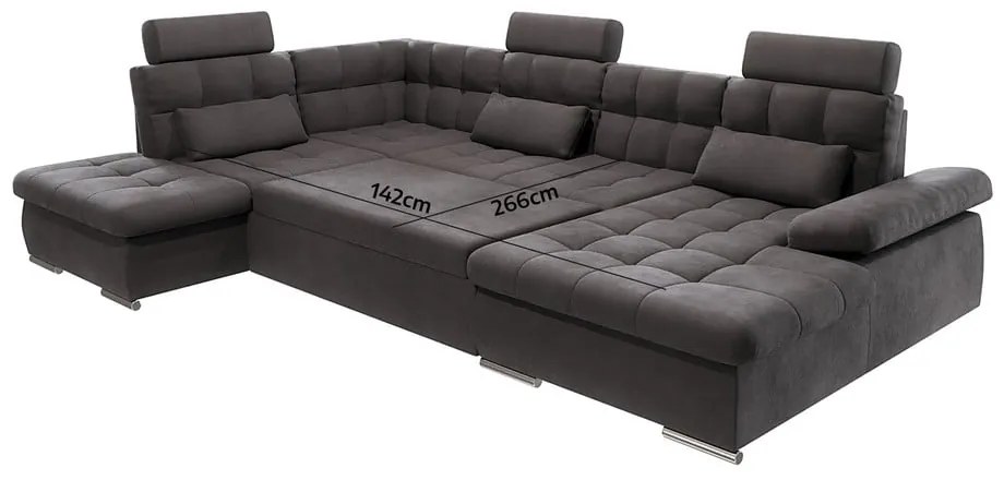 Антрацитен разтегателен ъглов диван с място за съхранение (ляв ъгъл/U форма) Merkur – Ropez
