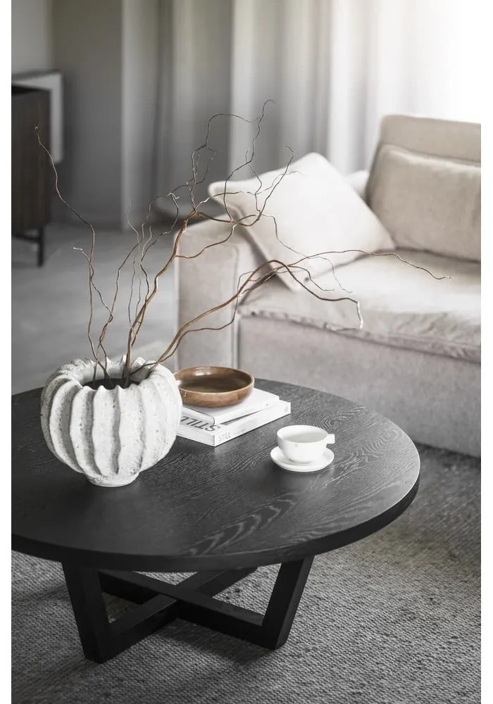 Черна кръгла масичка за кафе от декор от дъб ø 110 cm Boxford – Rowico