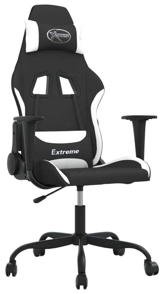 345477 vidaXL Масажен гейминг стол, черно и бяло, плат