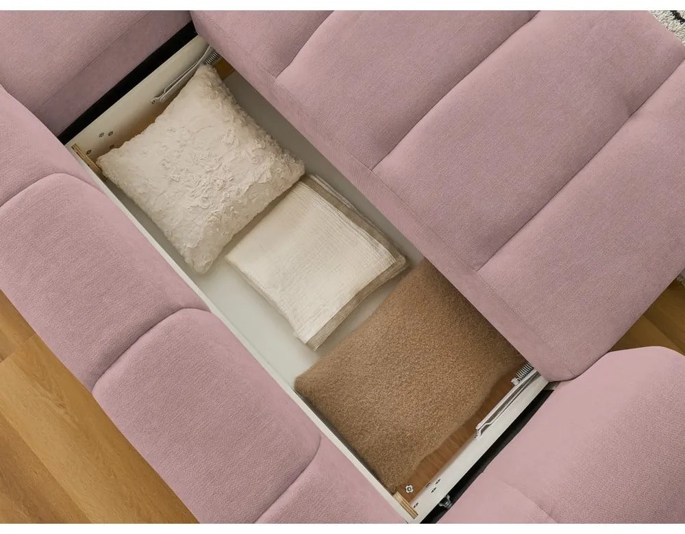 Розов сгъваем/с място за съхранение ъглов диван (десен ъгъл) Fuji – Bobochic Paris