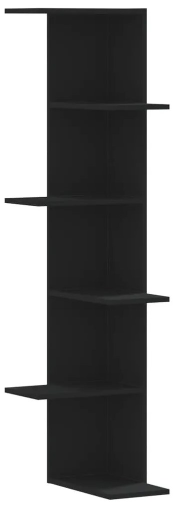 852628 vidaXL Стенен ъглов рафт, черен, 36,5x36,5x140 см, инженерно дърво