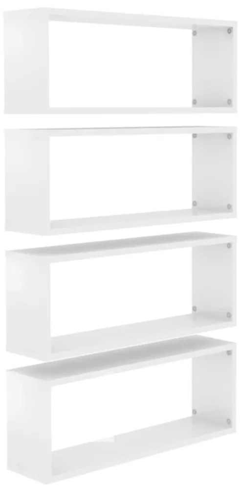 807152 vidaXL Стенни кубични рафтове, 4 бр, бял гланц, 60x15x23 см