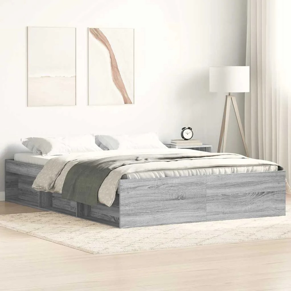 3203871 vidaXL Рамка за легло, сив сонома, 150x200 cм, King Size