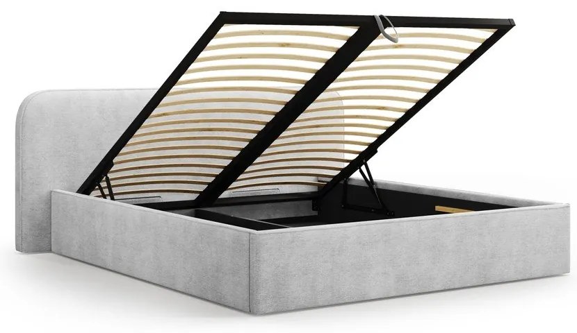 Светлосиво двойно тапицирано легло с място за съхранение с включена подматрачна рамка 180x200 cm Elizabeth – Micadoni
