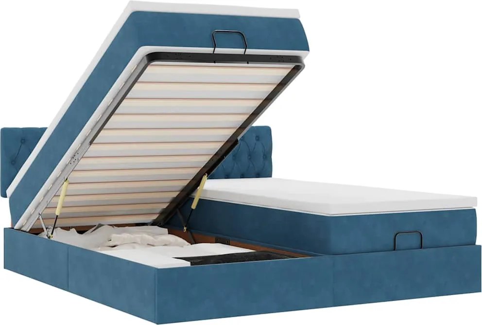 3312102 vidaXL Османска легло с матраци, тъмносиньо, 200x200 см, кадифе