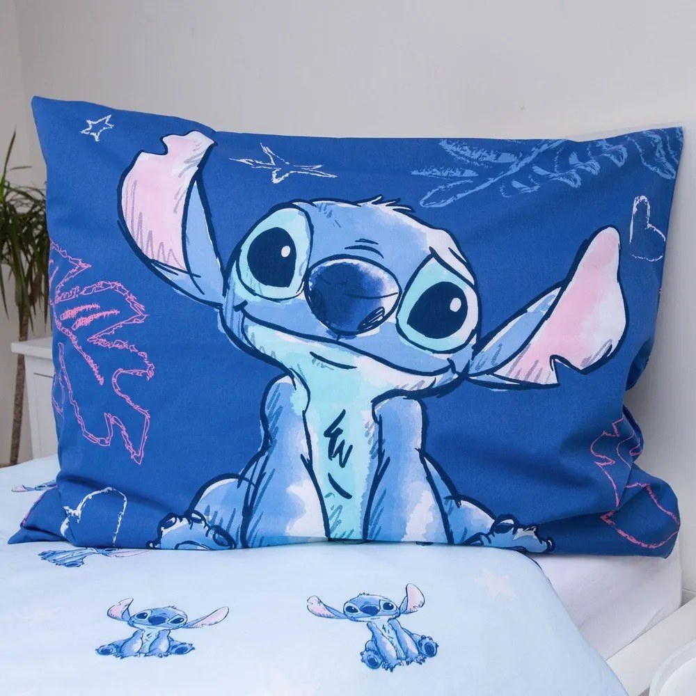 Синьо единично памучно детско спално бельо 140x200 cm Lilo &amp; Stitch "Aloha" – Jerry Fabrics