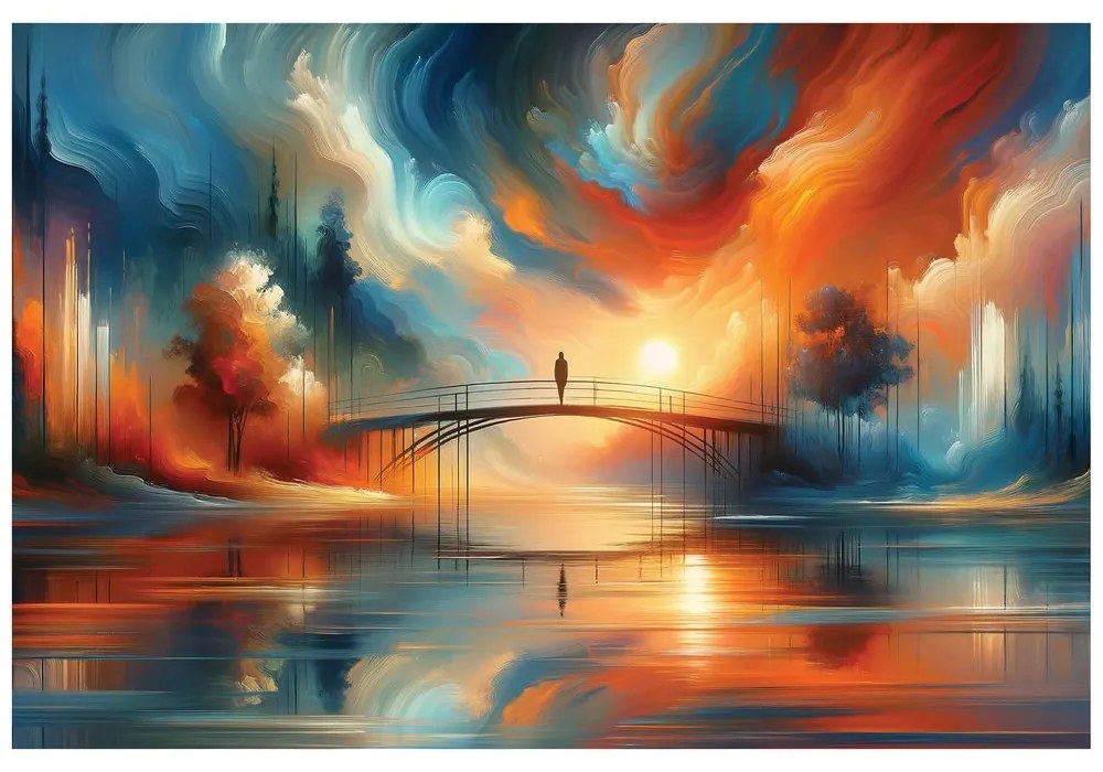 Самозалепващ тапет – Цветен залез над мост