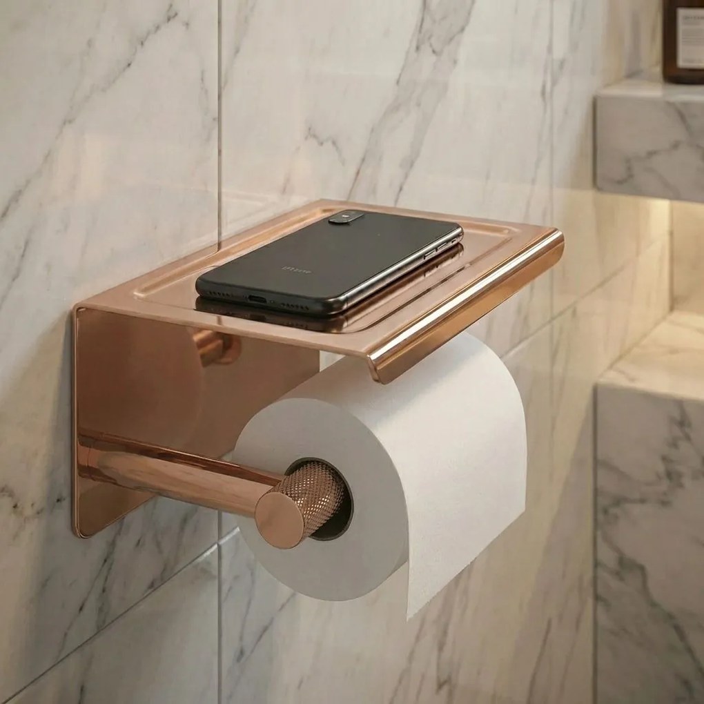 Държач за тоалетна хартия с етажерка 6613 Modern Copper