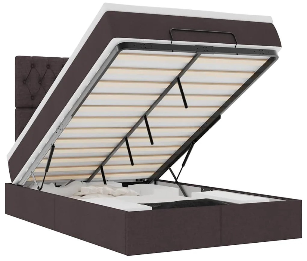 3314075 vidaXL Османска легло с матрак и LED, тъмнокафяво, 120x190 см, плат