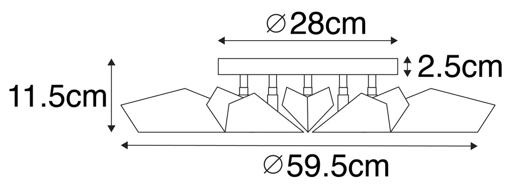 Дизайнерски таванна лампа черна със злато 5-лампа - Sinem