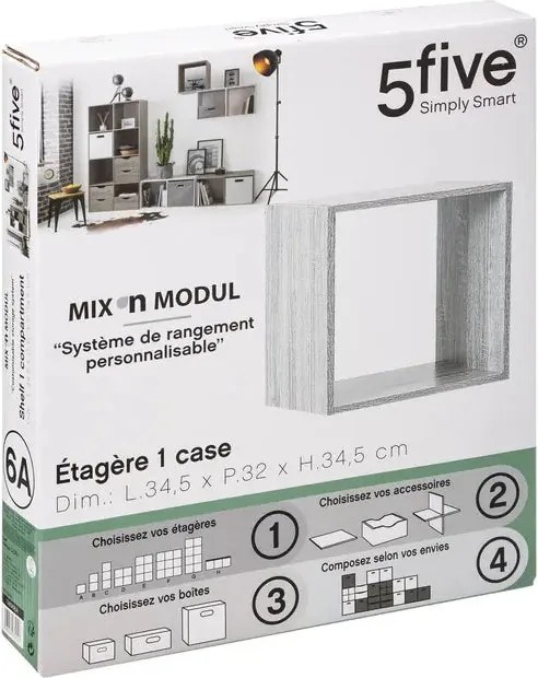 Рафт 5five Mix'n Modul, 1 отделение, MDF, 35x32x35 cm - Сив