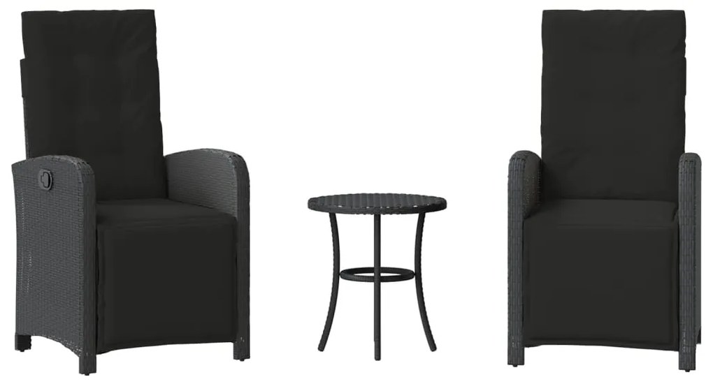 365201 vidaXL Бистро комплект с възглавници 3 части черен полиратан