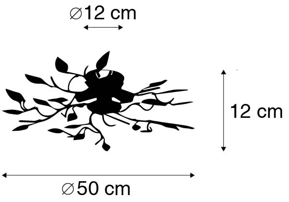 Винтидж плафон черен със злато 50 см 3 лампи - Foglie