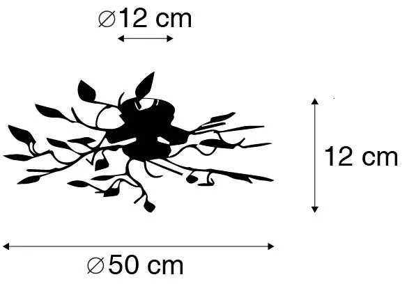 Винтидж таванна лампа черна със злато 50 см 3-светлина - Foglie