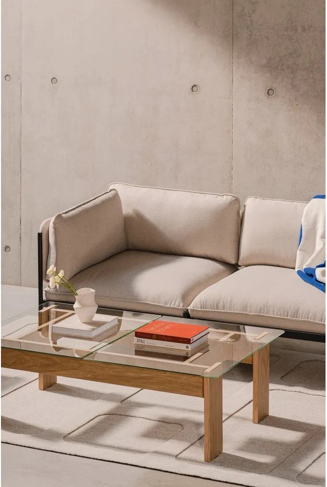 Масичка за кафе със стъклен плот в естествен цвят 86x132 cm Naiko – noo.ma