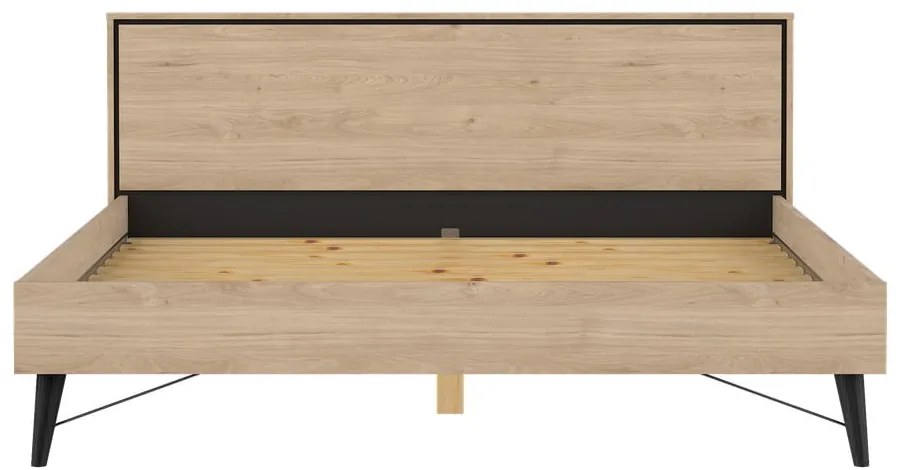 Двойно легло от дъбов декор с включена подматрачна рамка в естествен цвят 180x200 cm Ry – Tvilum