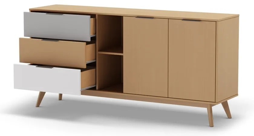 Нисък скрин от естествен дъб 165x81 cm Elfa - Marckeric