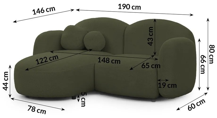 Зелен ъглов диван от прежда с примки от букле (ляв ъгъл) Orbit – Ropez