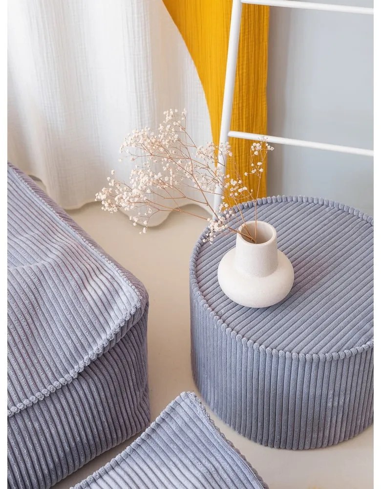 Син детски пуф от рипсено кадифе – Wigiwama