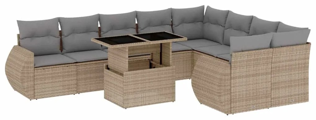 3268759 vidaXL Градински диван с възглавници, 10 части, бежов полиратан