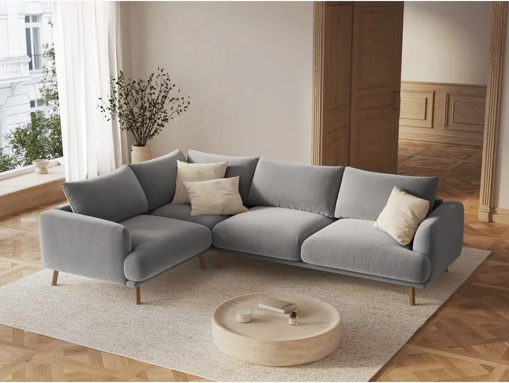 Сив кадифен ъглов диван (ляв ъгъл/L форма) Naomi – Micadoni